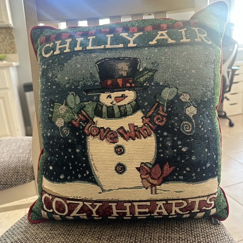 Vtg Westport Snowman Holiday Pillow Cottage‎ Prairie Country Primitive Tapestry